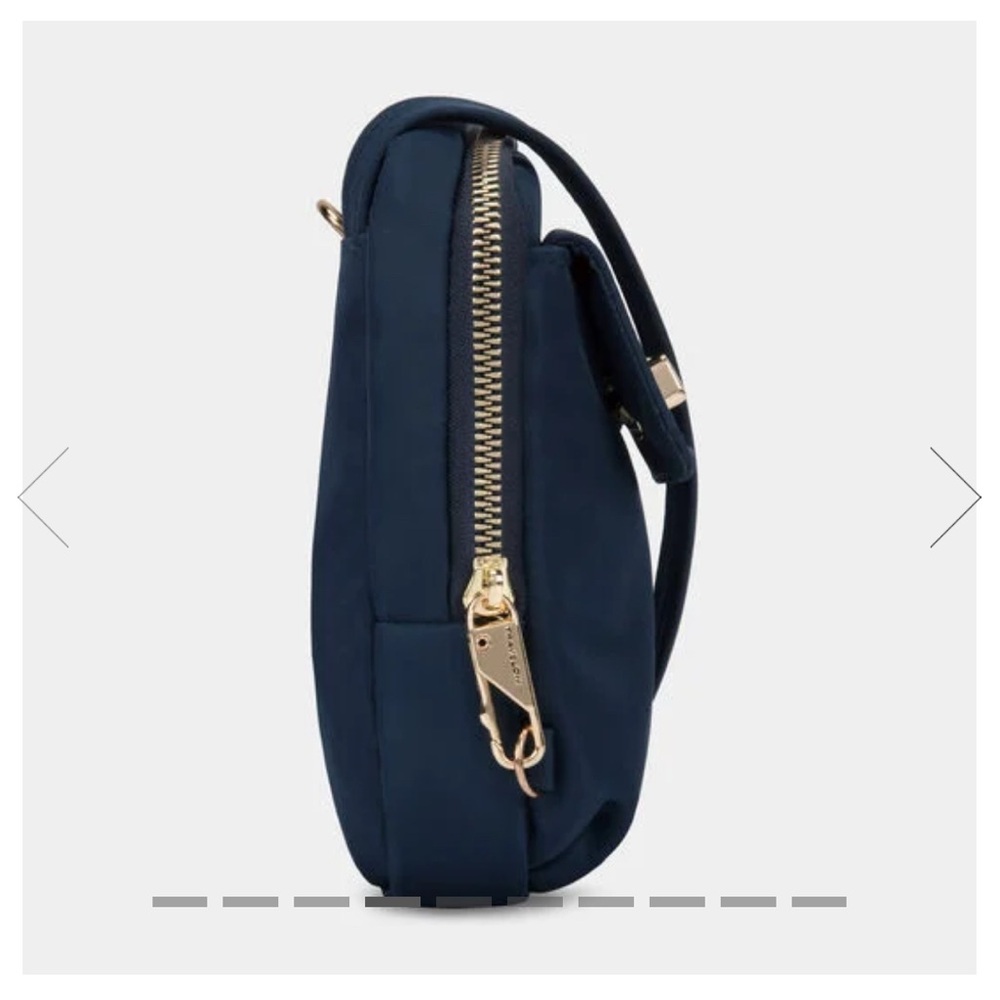 Travelon Anti-Theft Tailored Crossbody Phone Pouch - Sapphire, gold accents - Picture 2 of 11
